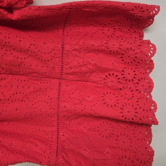 Anne Taylor Red Eyelet Puff Sleeve Top - Picture 7 of 13